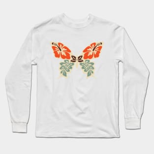 Butterfly 70s Floral Ibiscus Retro Old School Long Sleeve T-Shirt